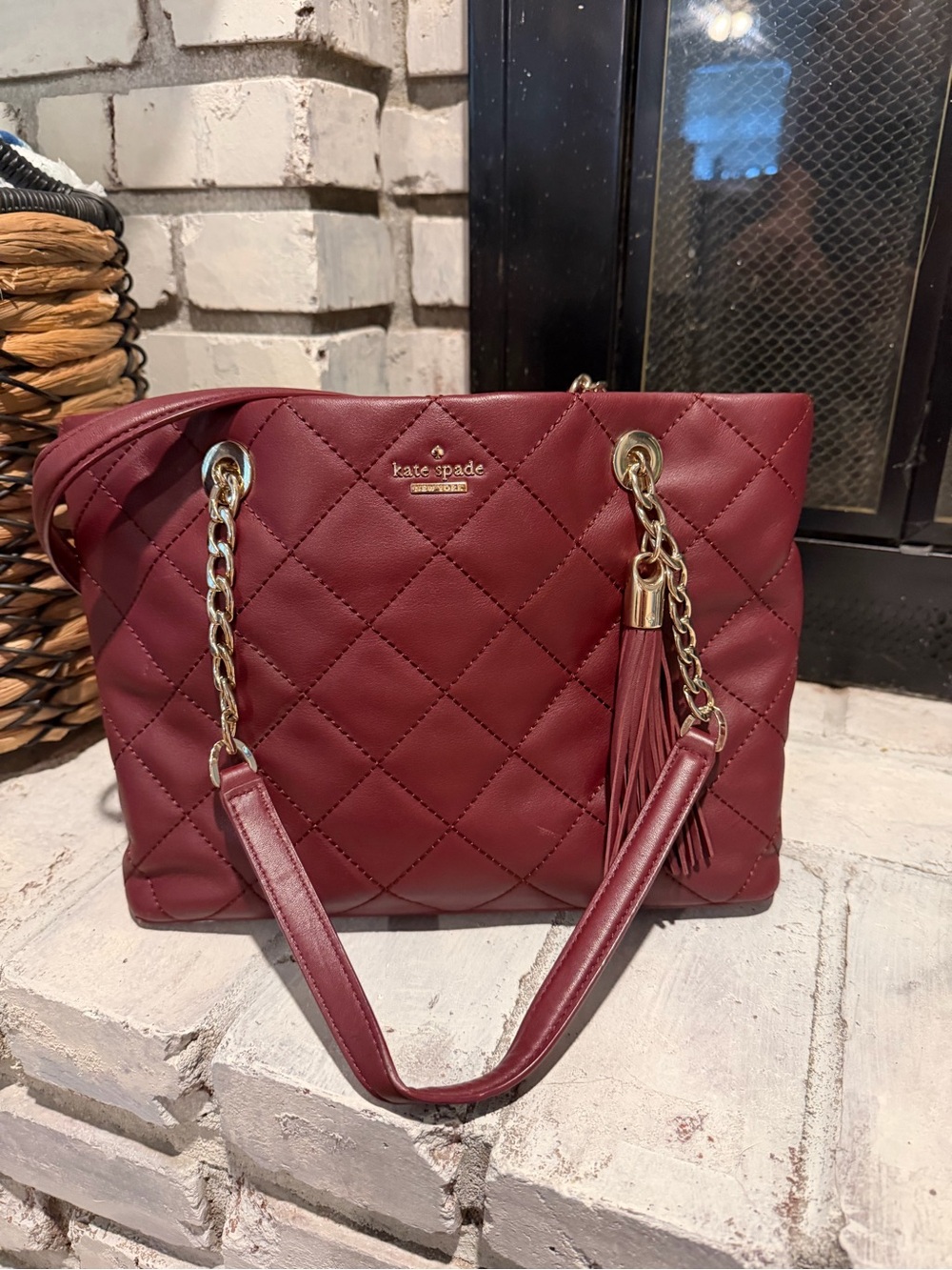 Kate Spade Quilted Leather Shoulder Bag in Burgundy Red